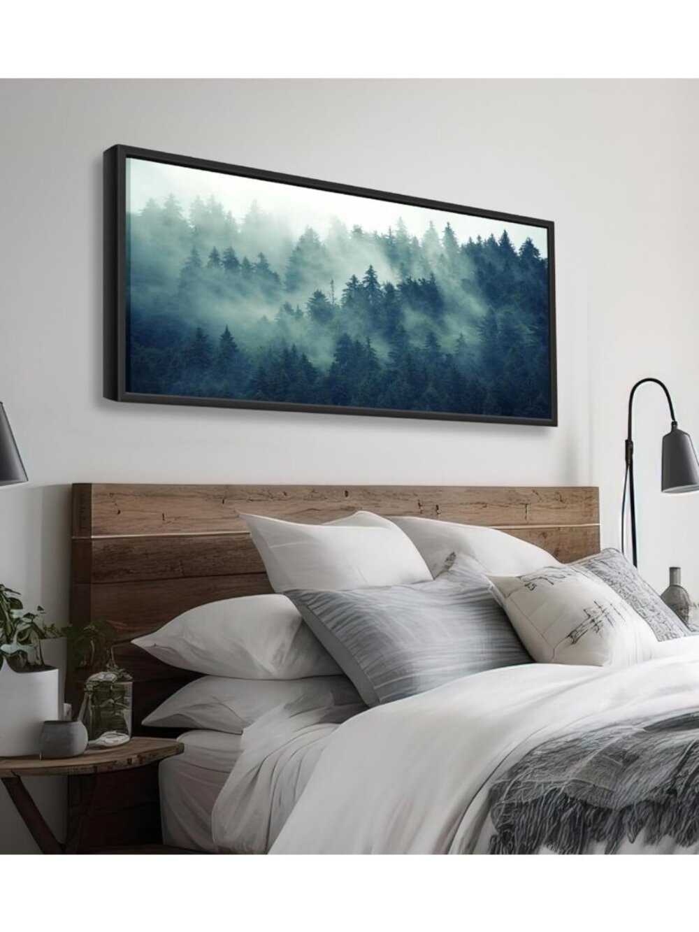 Large 24x48 Misty Forest Canvas Art - Foggy Mountain Landscape Decor